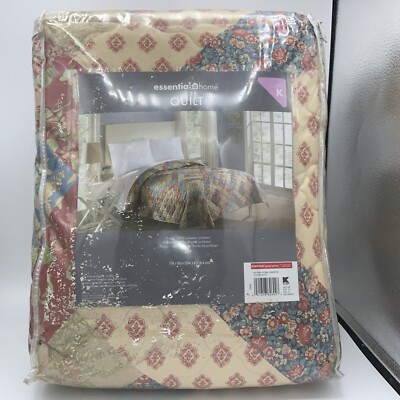 New Essential Home Floral Diamond Quilt King Size Earth Tones 