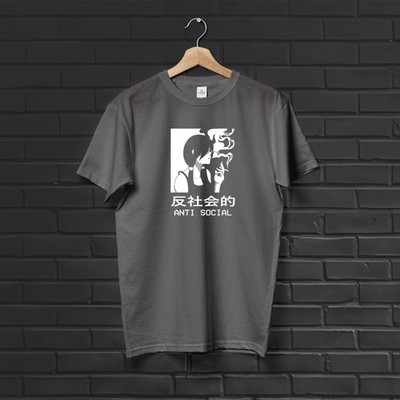 Anti Social Smoking Anime Girl Minimalist Japanese Heavyweight Cotton T-Shirt