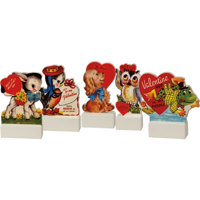 Primitives by Kathy Retro Valentine's Day Sitter Set 5 Stand Ups Bird Frog Owl