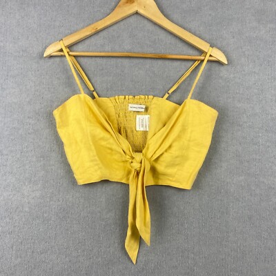 Faithfull The Brand Top 8 Yellow Cropped Cami Front Tie Shirred Back Linen