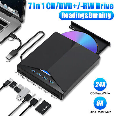 7-IN-1 Slim External CD DVD Drive USB 3.0 Reader Writer Burner Player for Laptop