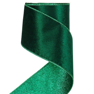 Velvet Wired Ribbon 4 inch Forest Green Christmas Tree Ribbon Double-Sided Gl...