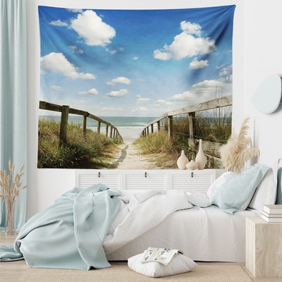 Lunarable Beach Tapestry King Size, Sandy Path Leads to Ocean Pacific Puffy C...