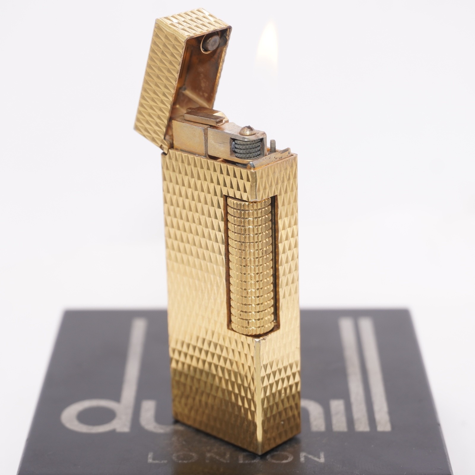 Dunhill ゴールドメタルライター テクスチャー レトロ Dunhill Lighter Gold Diamond Pattern-Ultrasonically cleaned