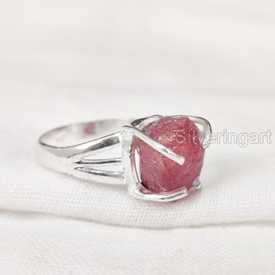 NATURAL RUBY JULY GEMSTONE 925 STERLING SILVER BOHO GYPSY WOMEN ANNIVERSARY RING