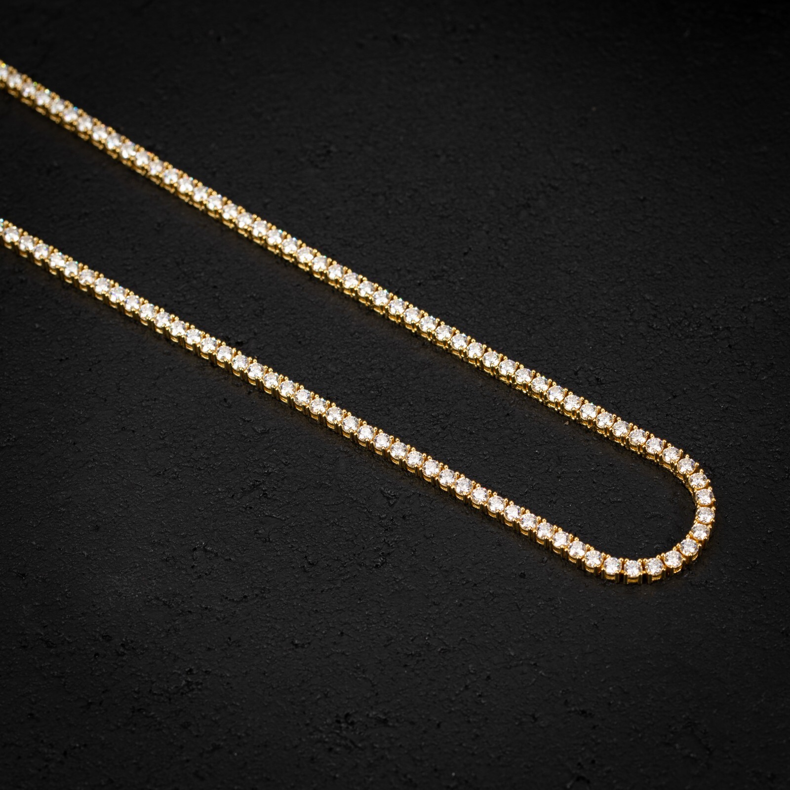 Pre-owned Sterling Iced Men's Moissanite 3mm 925  Silver Yellow Gold Hip Hop Chain Necklace In White/colorless