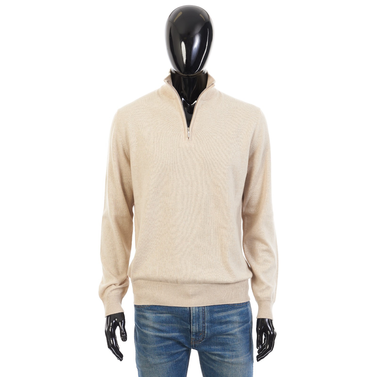 Pre-owned Loro Piana 1695$ Luxury Half Zip High Collar Sweater In Beige Baby Cashmere