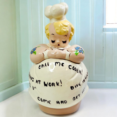de Lee Art Woman Chef Cookie Jar All Gone Call Me Baker Vintage 1950 Ceramic HTF