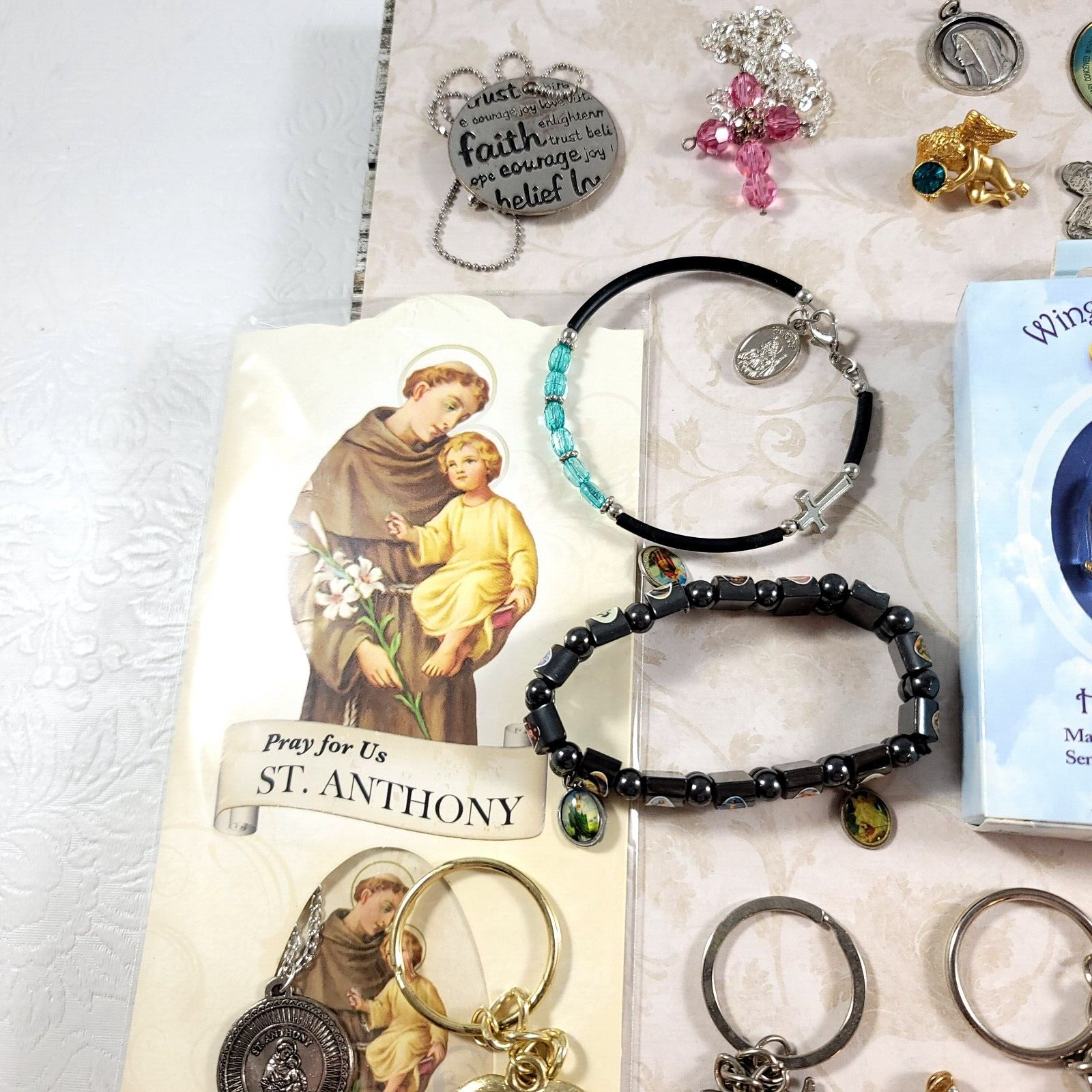 Religious Destash Lot Religious Item Lot Medals Keychains Necklaces Rosary Pins