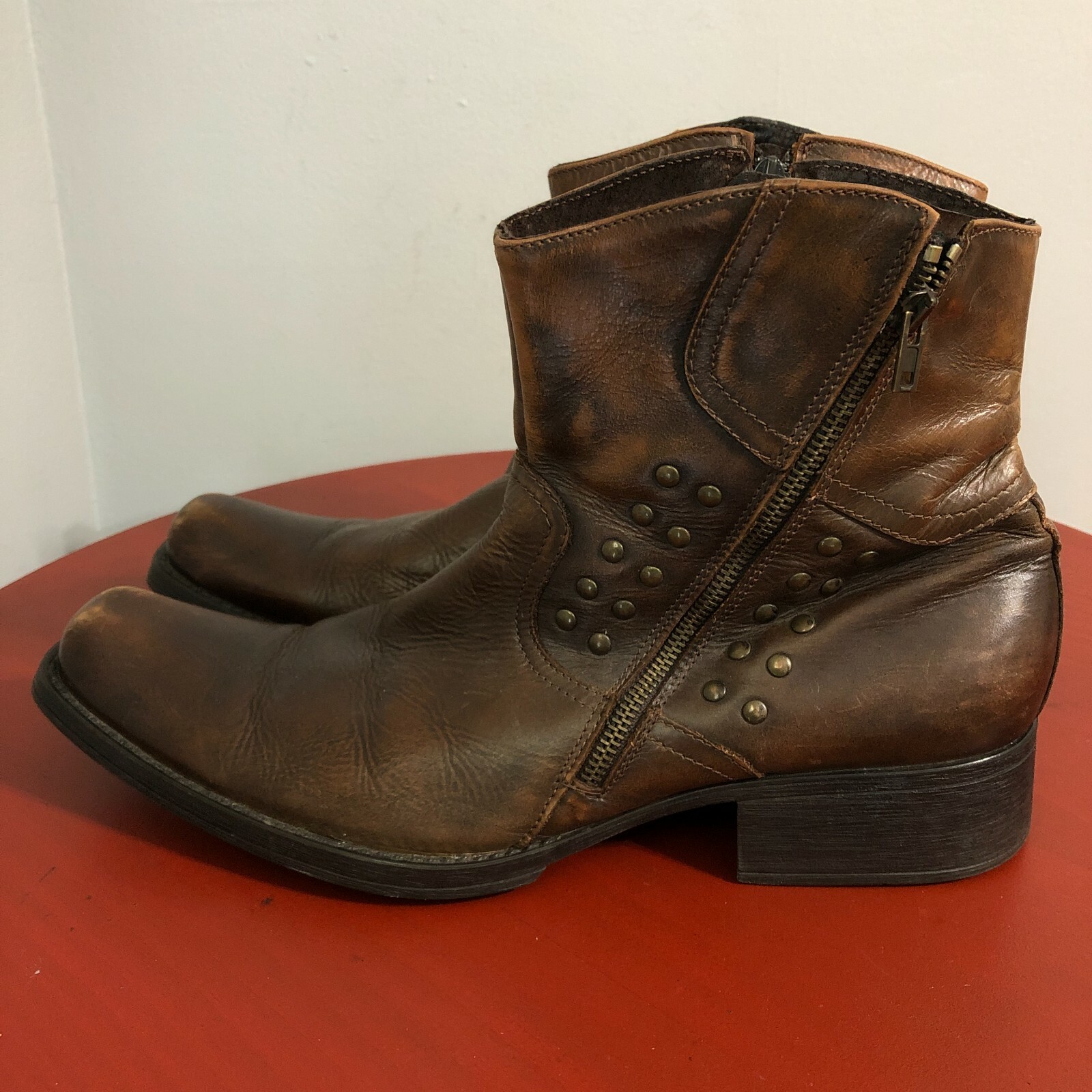 Shoes Brown Black Leather Studded Zip 