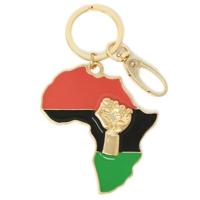 Large Pan African Colored Africa Map Keychain with African & Egyptian Symbols 
