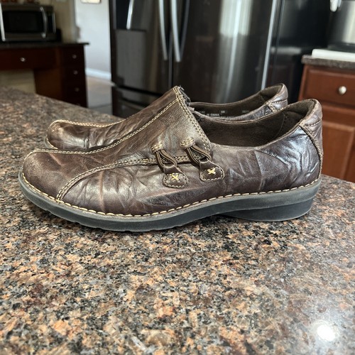 Clarks Brown Leather Slip-On Shoes Womens 6M Nikki Boston