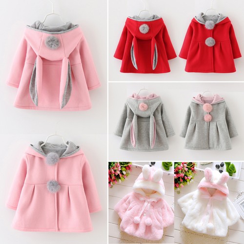 Baby Kinder Mädchen Hase Ohr Kapuzen Jacken Mantel Winterjacke Warm Outwear Tops