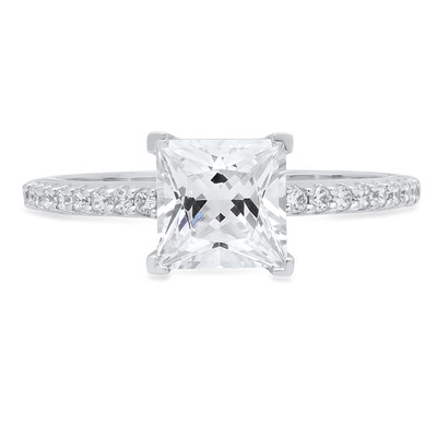 Pre-owned Pucci 1.66 Princess Synthetic Moissanite Promise Wedding Designer Ring 14k White Gold In White/colorless