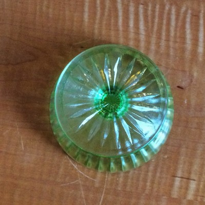 Vintage Green Vaseline Depression Glass Sherbert Dessert Footed Dish Optic Bowl