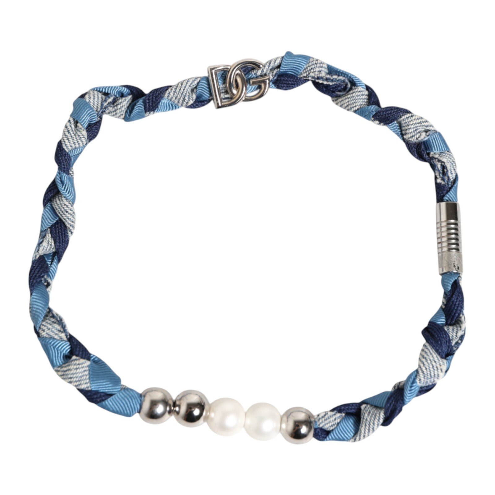 DOLCE & GABBANA Bracelet Blue White Braided Silver Metal