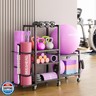 6-Tier Home Gym Storage Rack with Wheels, Dumbbell Weight Rack and Yoga Mat Organizer, Multi-Purpose Gym Equipment Storage Stand for Home Gym Accessories