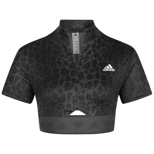 

Женская укороченная футболка на молнии Adidas Hyperglam, разноцветный/углеродный, Карбон