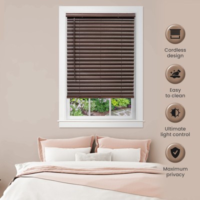 Window Blind 2" Slats Mini Blinds Vinyl Embossed Woodgrain Mahogany Woodtone