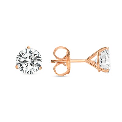 Pre-owned Shine Brite With A Diamond 6 Ct Round Earrings Studs Solid 14k Rose Gold Brilliant Cut Push Back Martini In White/colorless