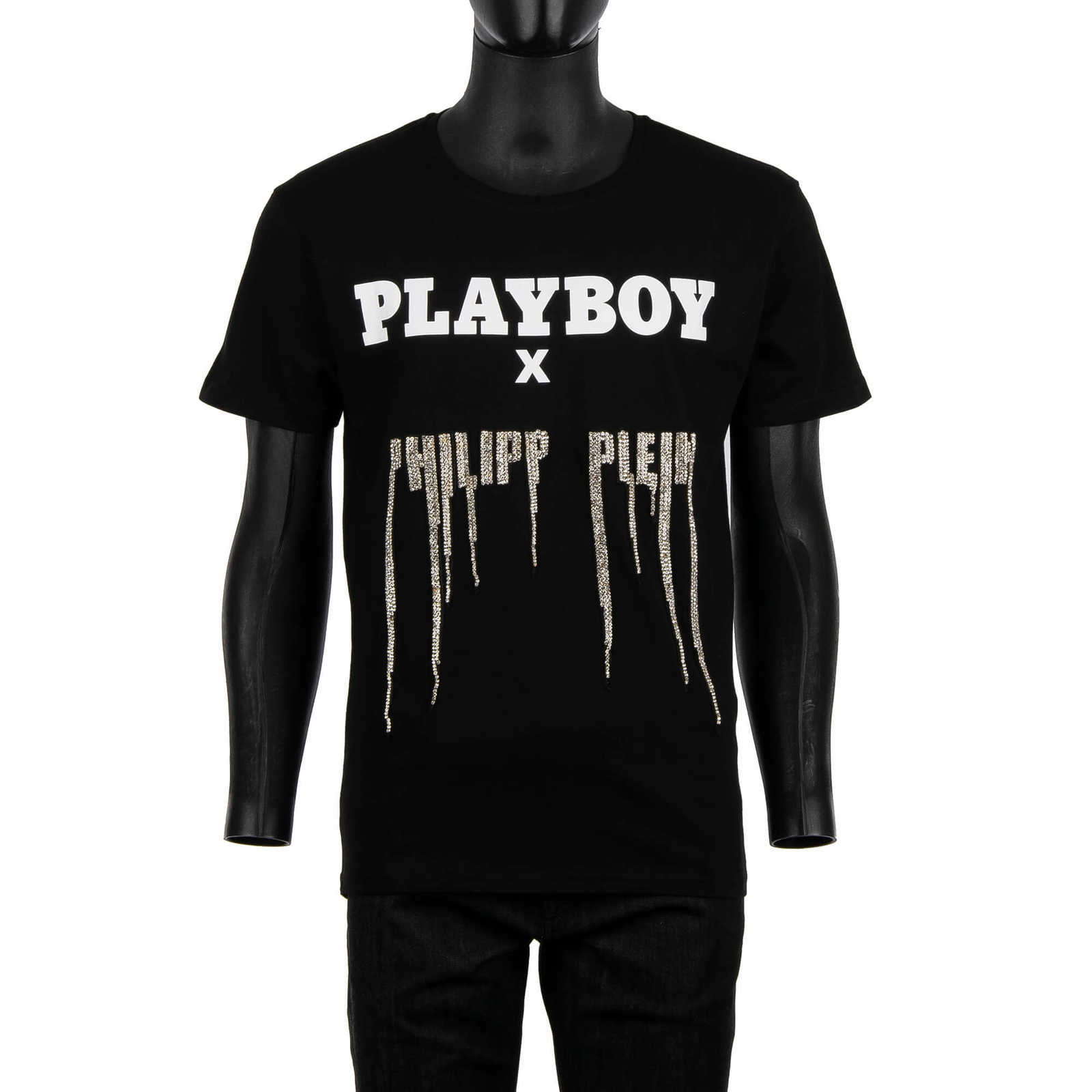 Футболка PHILIPP PLEIN x PLAYBOY Massive Crystals Gothic Logo Black White 08401