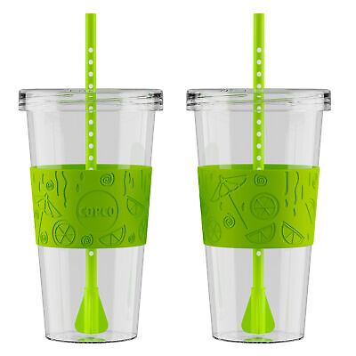 Copco Sierra Tumbler with Lid and Straw, Set of Two 24 oz  (Clear/Lime)