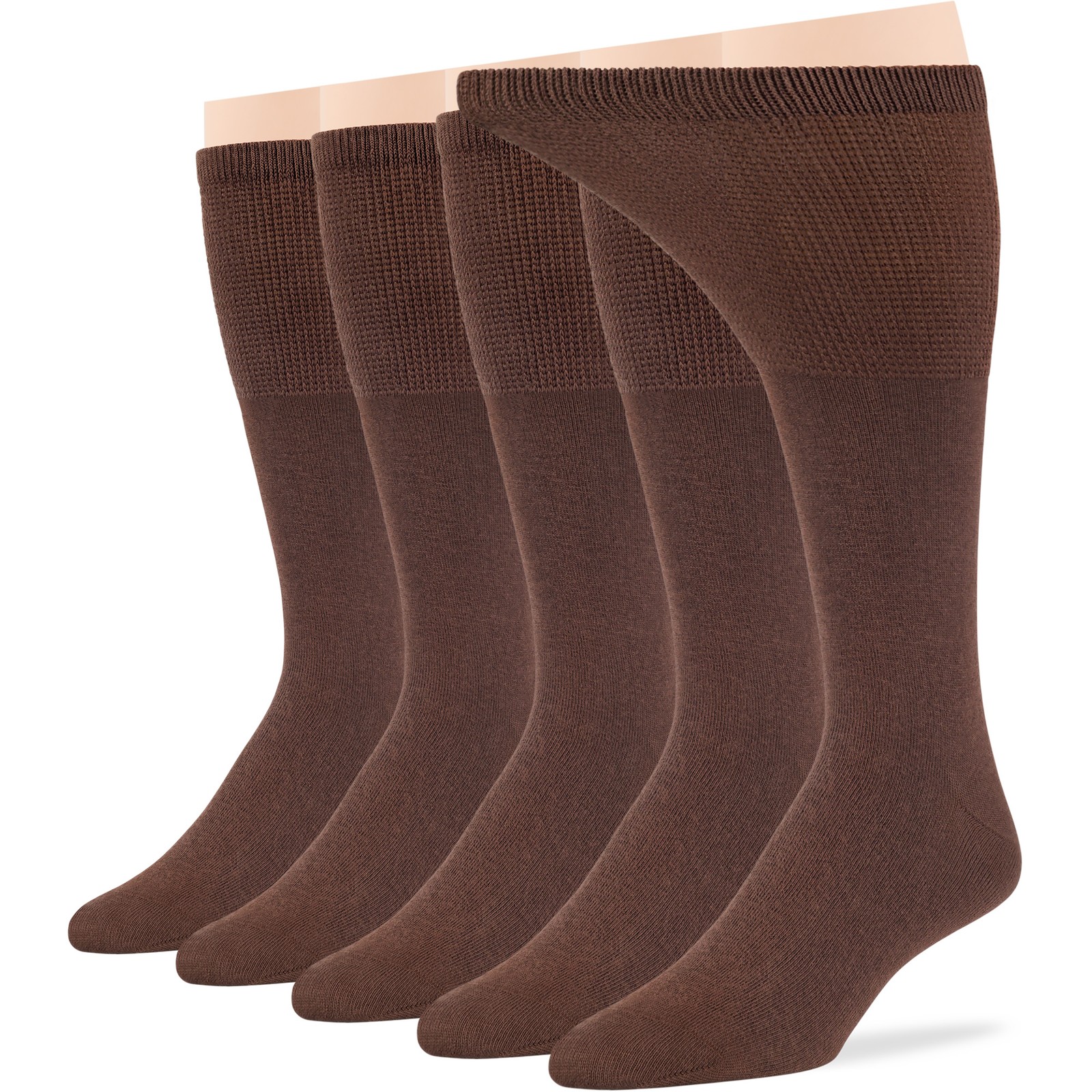 Men Diabetic Fashion Cotton Solid Wide Mid-Calf Socks-5 Pack 10-13 XLarge Brown