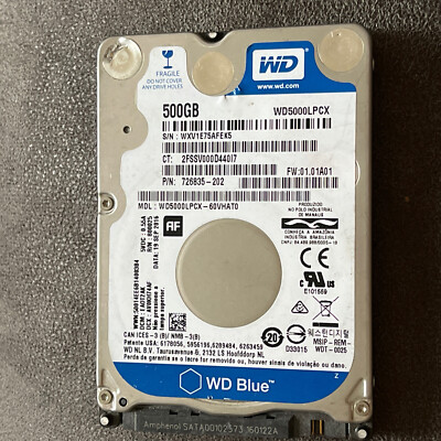 Western Digital Blue 500GB Hard Drive WD5000LPCX SATA 6Gb/s 5400 RMP
