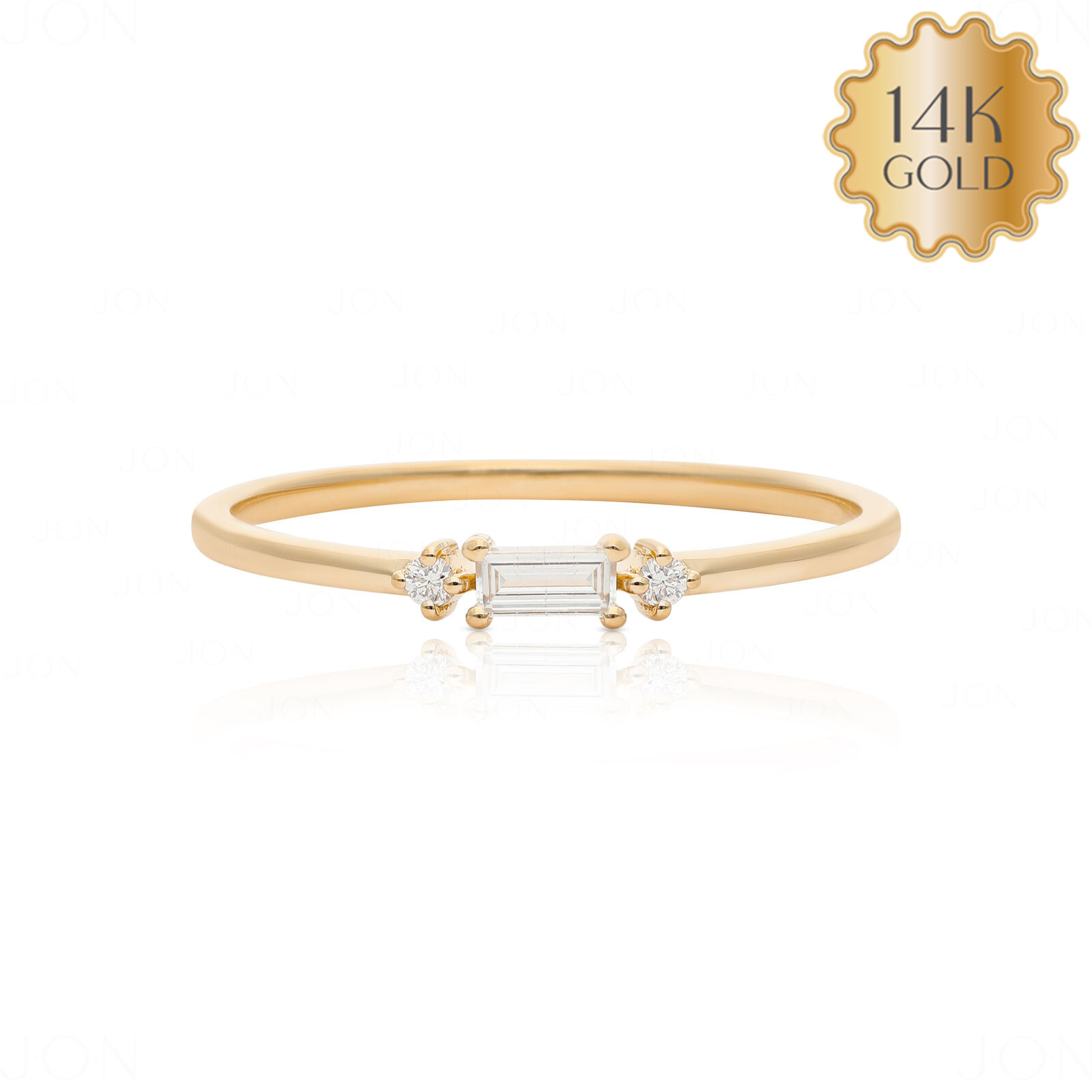 14K Gold 0.13Ct Natural Baguette Round Diamond Engagement Ring for Women