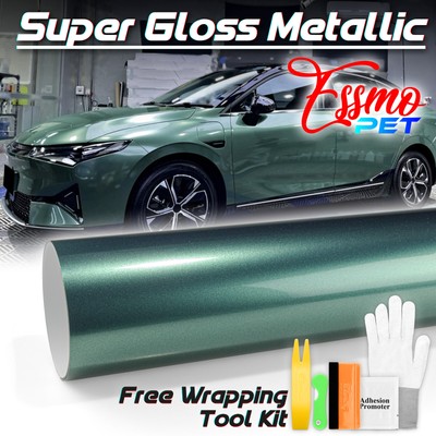 ESSMO PET Super Gloss Metallic Fir Green Car Vehicle Vinyl Wrap Decal Like Paint