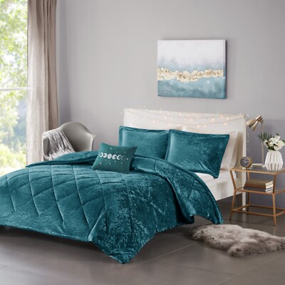 Luxuy Crushed Velvet Comforter Set Twin XL Full Queen King Size Bedding Sets 4Pc