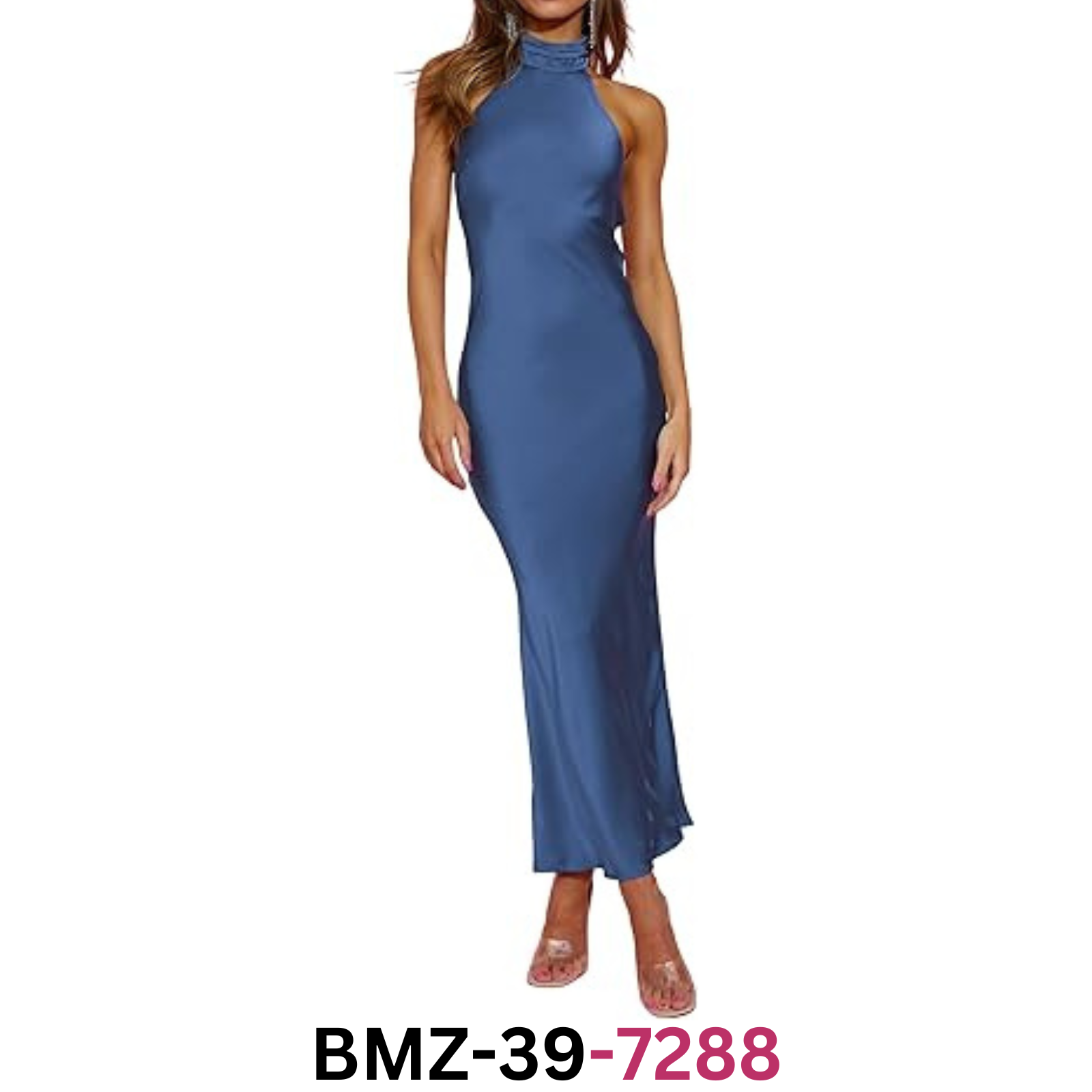 Phicia Sexy Satin Halter Neck Backless Maxi Dress for Women Elegant Tie Dress XS