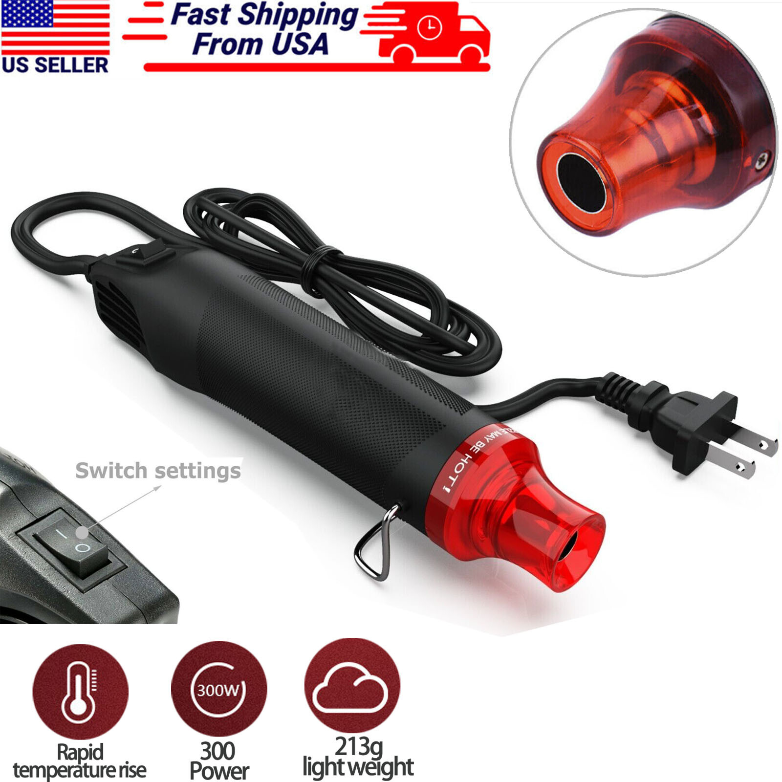 Mini Heat Gun DIY Electric Nozzles Tool Hot Air Gun Embossing Drying Paint USA