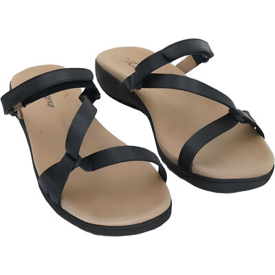 Trotters Women's Raja Black Leather Flat Sandal, Excellent Condition, Size 10