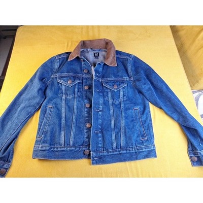 GAP Kids Blue Denim Icon Jacket Corduroy Collar Long Sleeve 100% Cotton size l