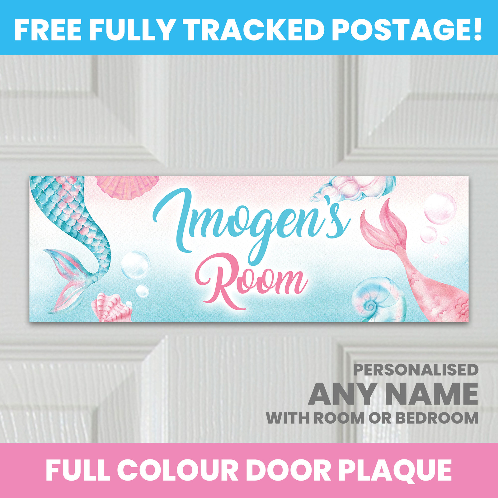 MERMAID PERSONALISED DOOR SIGN PLAQUE KIDS BEDROOM ANY NAME