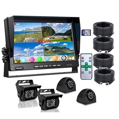 9'' Quad Monitor DVR Video Recorder USB MP5 4CH 1080P Rear Camera For Motorhome