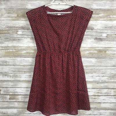 Emmelee Womens Dress Sz M S/S Red Print Francescas Elastic Waist Square Neck NWT