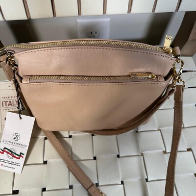 NWT Divina Firenze Lilla Taupe Light Handmade Leather Crossbody Bag Italy