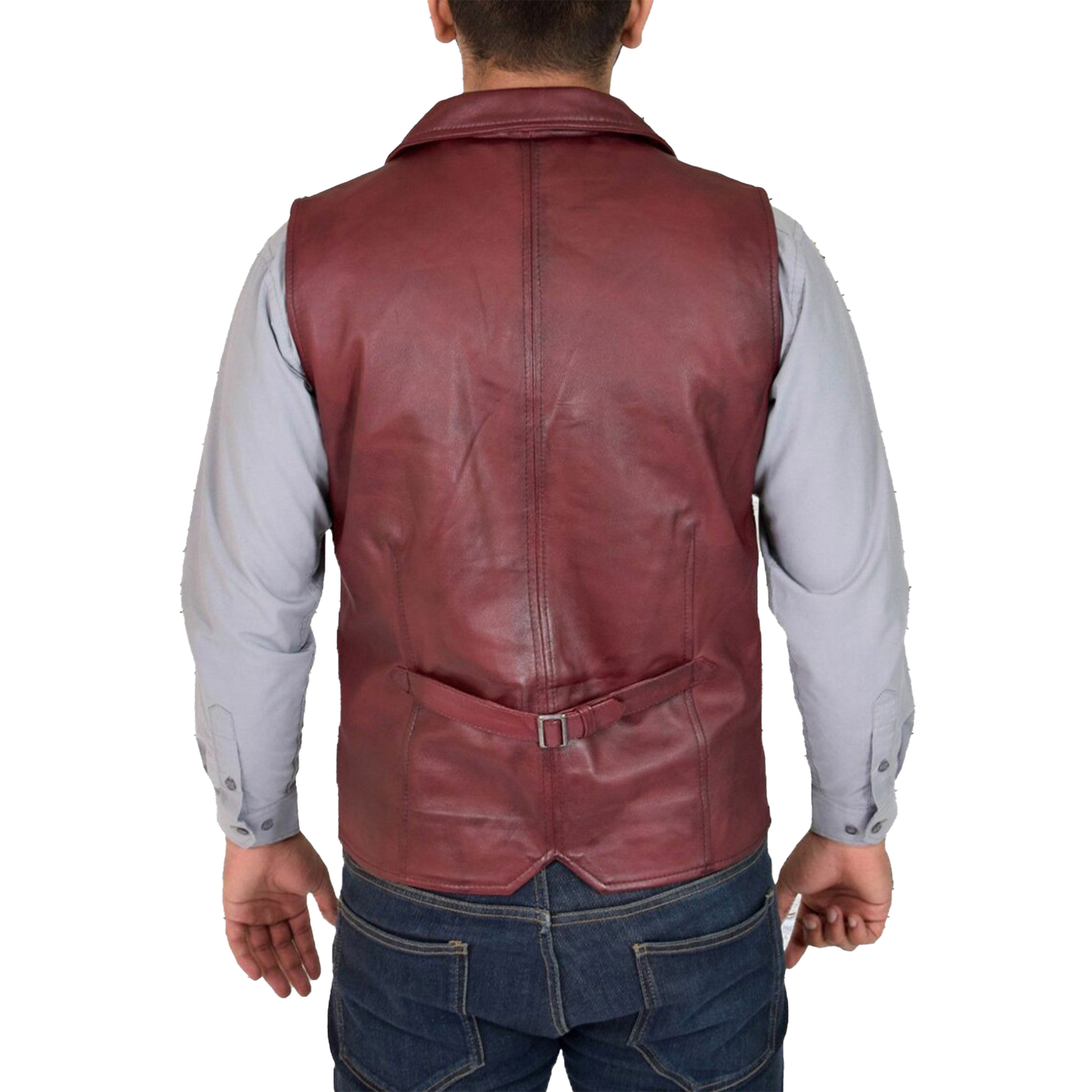 Mens Red Genuine Leather Motorcycle Vest/Slim Fit Sleeveless Jacket/Biker Vest - Picture 2 of 3