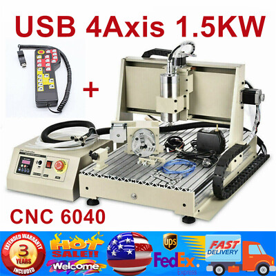 USB 4 Axis 6040 CNC Router Engraver 3D Drill Engraving Milling Machine VFD & R/C