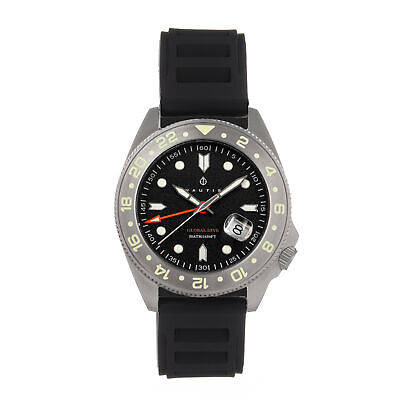 Pre-owned Nautis Global Dive Rubber-strap Watch W/date - Black