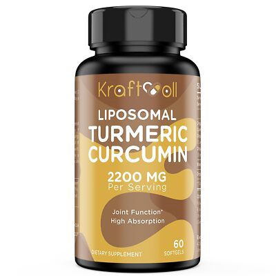 Liposomal Turmeric Curcumin Supplement 2200 mg with Black Pepper Extract 15 m...