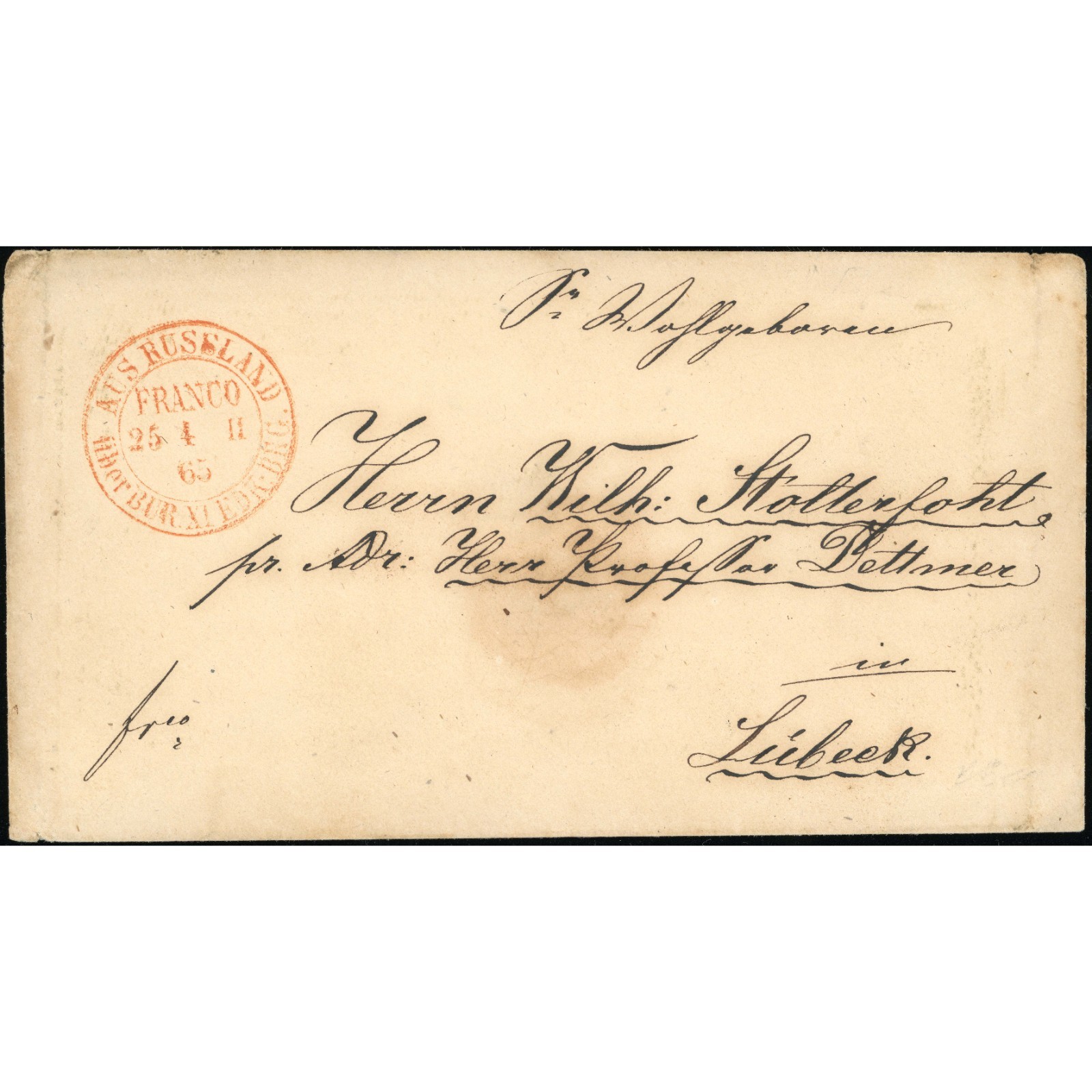 1865, Latvia (Russian Empire), Postal cover sent from Riga to Lübeck, Germany