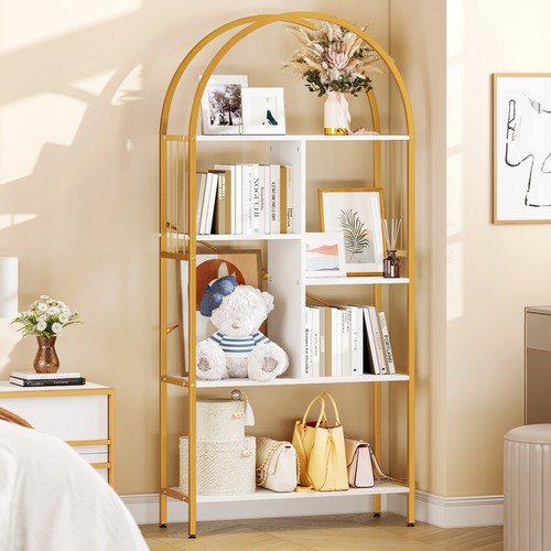 5 Tier Arched Bookshelf Bookcase Storage Shelves with Metal Frame Home Office