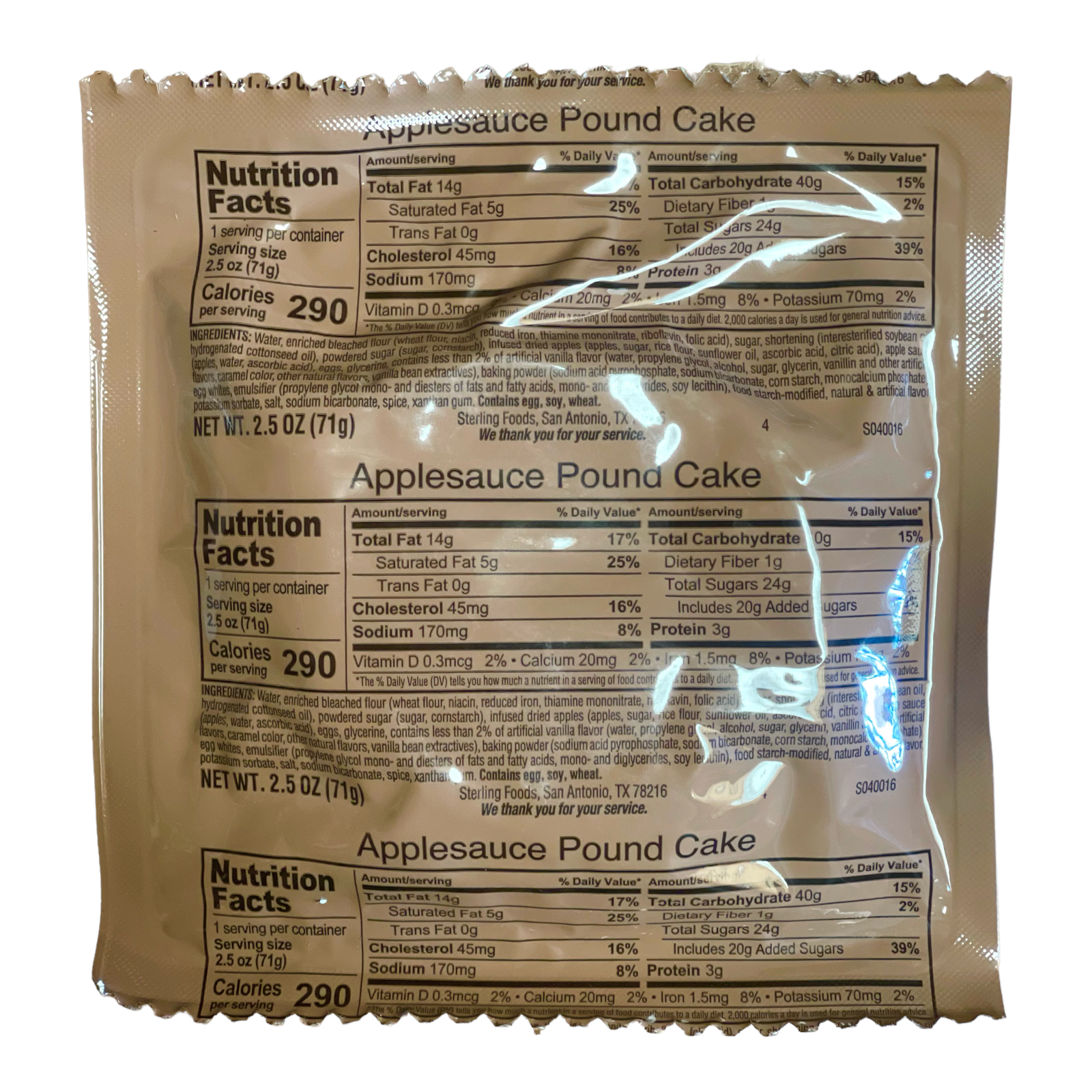 Authentic MRE Dessert, Applesauce Pound Cake, Pack of 3 to 24 (Your choice)