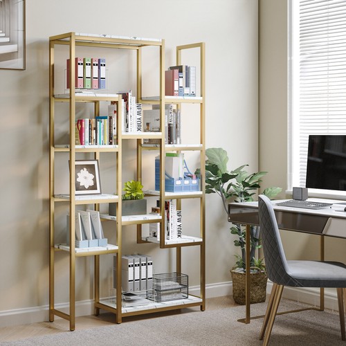 6-Tier Gold Bookshelf Bookcase Open Display Shelves with She