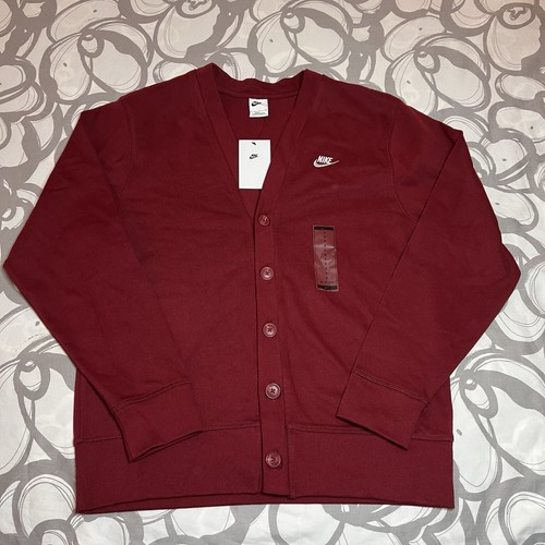 Nike Club Knit Fairway Cardigan Maroon Red Sweater Mens Sz S