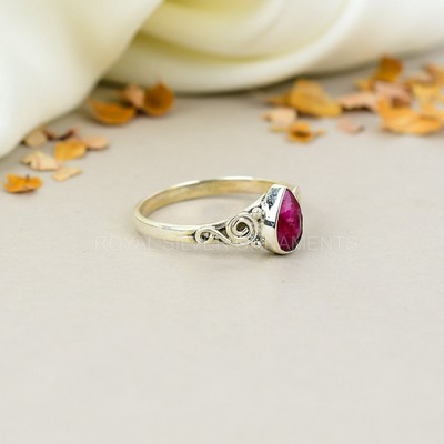 Pink Ruby 100% Natural Gemstone 925 Silver Handmade Ring, Anniversary Gift