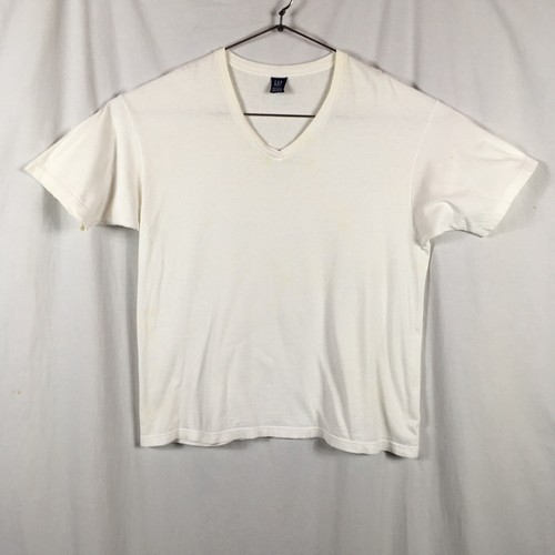Vintage 90s Gap Mens T-Shirt L White V-Neck Single Stitch